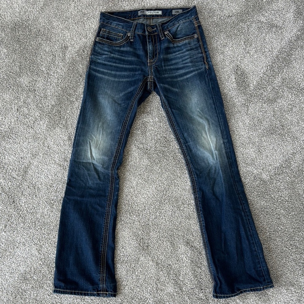 BKE Bootcut Blue Jeans with Distressed Indigo Wash